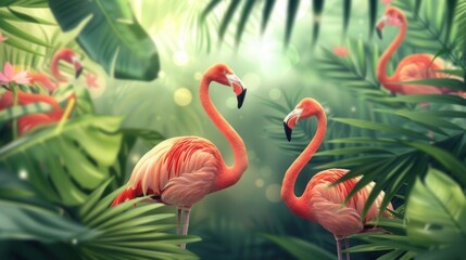 Majestic Flamingo Paradise. A colorful and vibrant tropical flamingo wallpaper