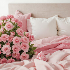 pink flowers in bed