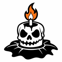 Halloween candle is on a Halloween a skull Silhouette Vector illustration