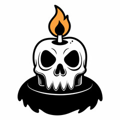 Halloween candle is on a Halloween a skull Silhouette Vector illustration