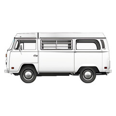 Naklejka premium Classic white vintage van isolated on transparency PNG background, side view, . Perfect for travel, adventure, and retro-themed projects.