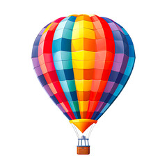 Fototapeta premium Colorful hot air balloon illustration. Vibrant design perfect for travel and adventure themes isolated on transparency PNG background, soaring high in the sky, .