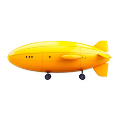 Fototapeta premium Bright yellow dirigible isolated on transparency PNG background. Depicts an airship or zeppelin and symbol of air travel and retro technology.