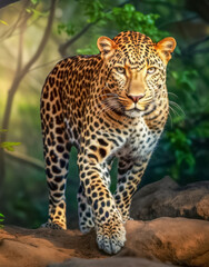 Obraz premium Prächtiger Leopard (Panthera pardus) in freier Natur, Generative AI