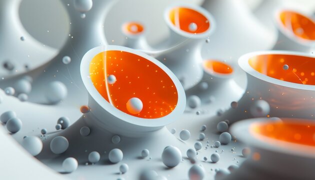 Futuristic abstract bowl like shape orange and grey background