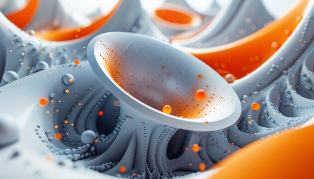 Futuristic abstract bowl like shape orange and grey background