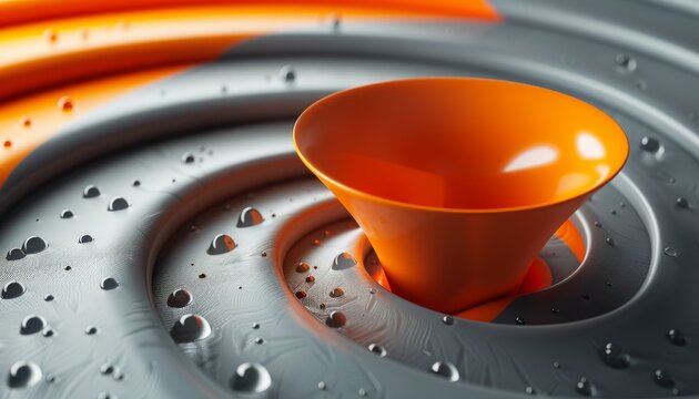 Futuristic abstract bowl like shape orange and grey background