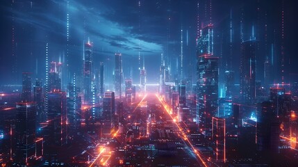 Fototapeta premium Futuristic Cityscape with Advanced Virtual Marketplaces Driving a Digital Economy Era