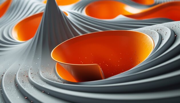 Futuristic abstract bowl like shape orange and grey background