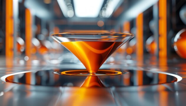 Futuristic abstract bowl like shape orange and grey background
