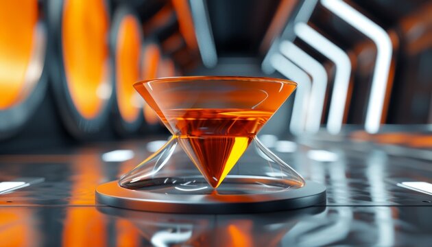 Futuristic abstract bowl like shape orange and grey background