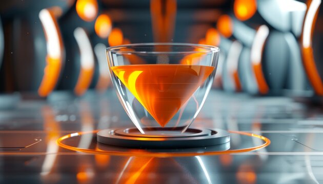 Futuristic abstract bowl like shape orange and grey background