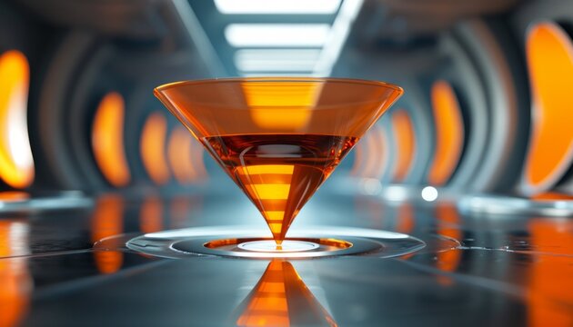 Futuristic abstract bowl like shape orange and grey background