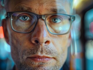 Medium shot of Bus driver man, themed background, bright tonality, in the style of fashion photography.