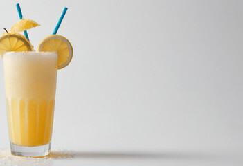 Minimal photorealistic of Frozen Lemonade , vivid colors, flat white background, no shadows