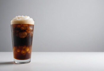 Minimal photorealistic of Nitro Cold Brew , vivid colors, flat white background, no shadows