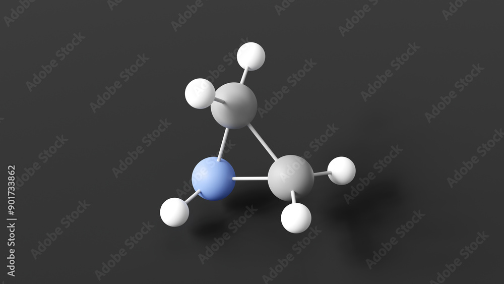 Poster aziridine molecule 3d, molecular structure, ball and stick model, structural chemical formula aziridines