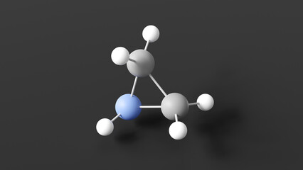 aziridine molecule 3d, molecular structure, ball and stick model, structural chemical formula aziridines