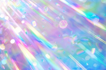 Iridescent background, white rainbow light beams, prism effect, holographic