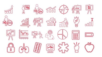 Man Character Speak with Graph chart set Board line Animation. business growth icon set animation