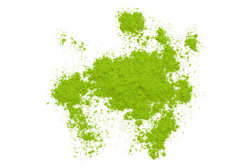 Green powder isolated on transparent background.