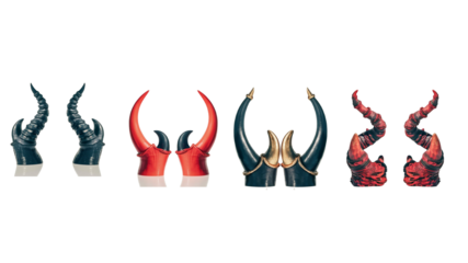 different pair of design Set of devil demons satan horn on transparent background cutout. PNG,AI. Mockup template for artwork design