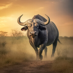 Obraz premium Prächtiger Afrikanischer Büffel ( Syncerus caffer ) in freier Natur, Generative AI