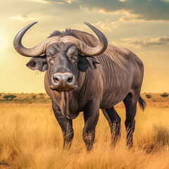 Obraz premium Prächtiger Afrikanischer Büffel ( Syncerus caffer ) in freier Natur, Generative AI