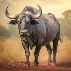 Obraz premium Prächtiger Afrikanischer Büffel ( Syncerus caffer ) in freier Natur, Generative AI