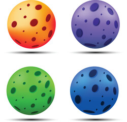 a colorful space planet set with a purple orange blue and green color