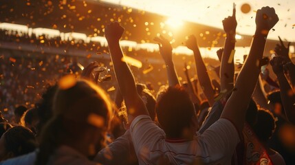 Soccer fans of a generic team, men and women, excited and celebrating