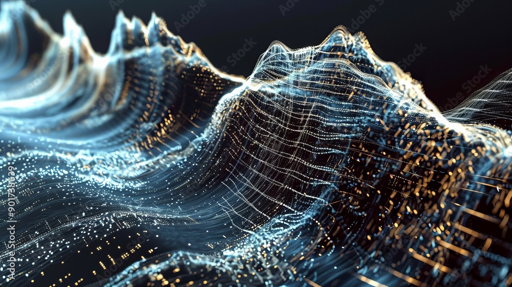 Poster technology background with a dynamic wave. 3d rendering.