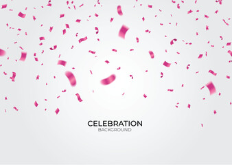 Celebration background template with confetti and ribbons pink