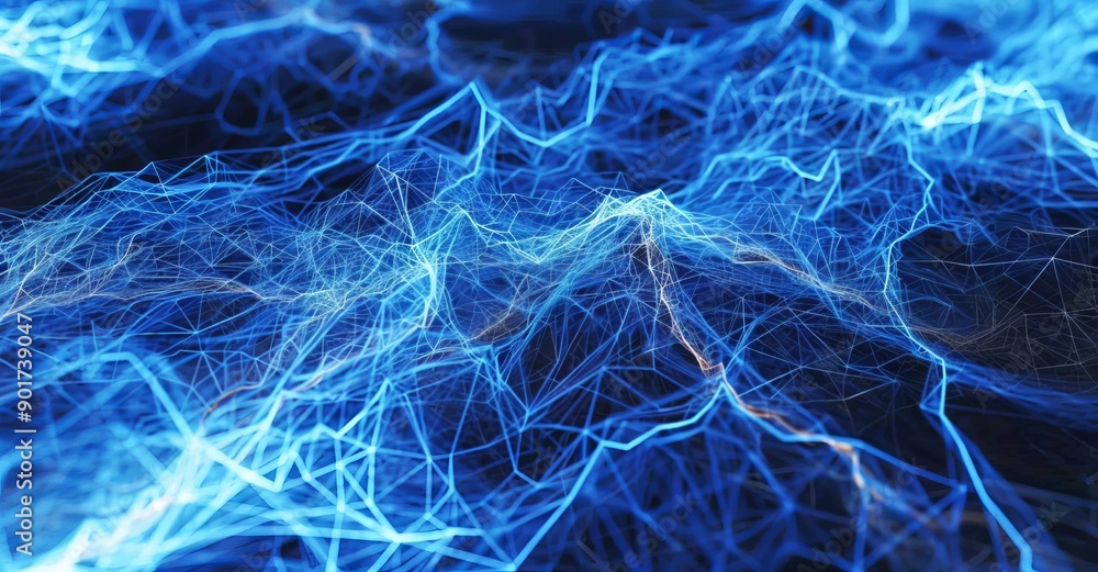 Aufkleber a wave of digital weave lines connecting network dots on dark background. modern 3d mesh pattern des