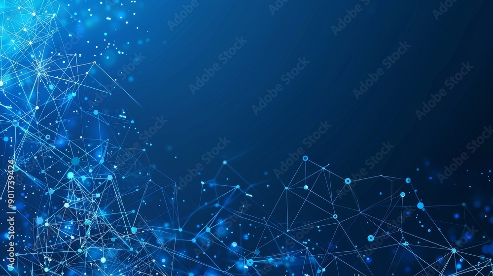 Poster a blue background 3d rendering of an abstract digital network connection