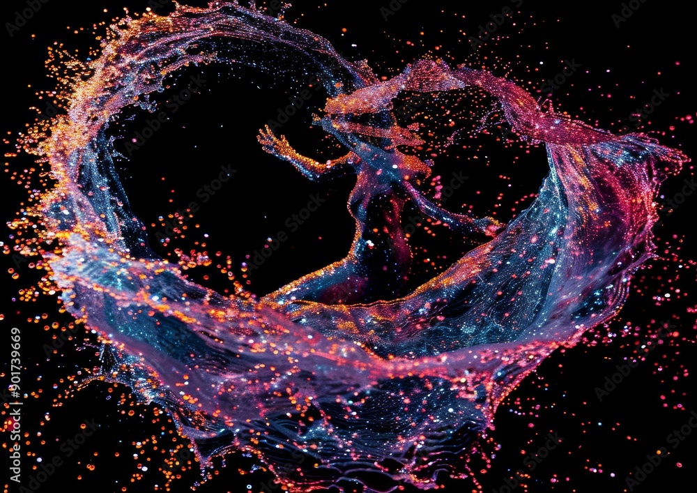 Poster a 3d rendering of chaotic particles in empty space. flying cubes in a futuristic background. poster 