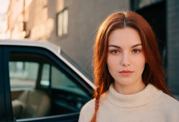 Fototapeta premium A Confident Young Woman Poses Elegantly in an Urban Setting During Daytime