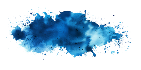 Vibrant blue watercolor splash on white background
