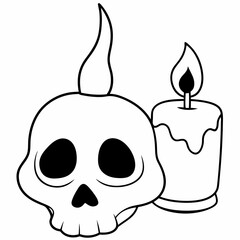 Halloween candle  Halloween a skull  Silhouette Vector illustration
