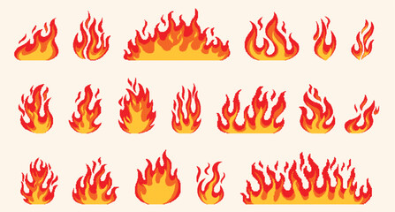 Fire and flames pixel art. 8-bit sprite. Game development, mobile app. Isolated vector illustration.