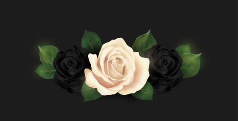 The bouquet of roses. White and black flowers. Floral texture for holiday design. 