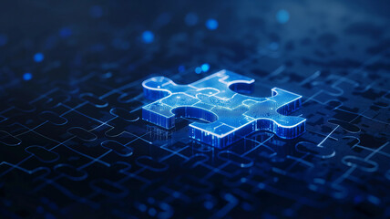 Business solution concept, digital jigsaw puzzle, Puzzle piece representing the right personnel, Human resources puzzle piece representing the right employee, Business strategy analysis and plan