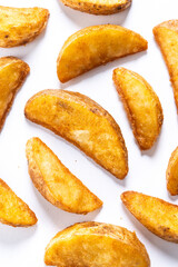 fried potato wedges isolated on white background