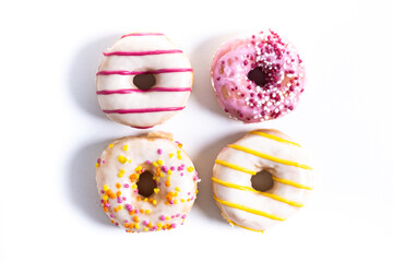 Sweet glazed donuts isolated on white background