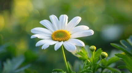 Obraz premium Single daisy flower amidst green foliage, vibrant colors