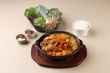 Spicy Short Rib Soup, Galbitang. Korean Healthy Food. Korea Cuisine. Fresh Ingredients.