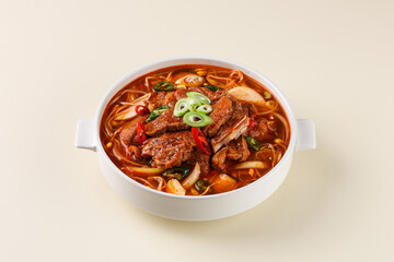 Spicy Short Rib Soup, Galbitang. Korean Healthy Food. Korea Cuisine. Fresh Ingredients.