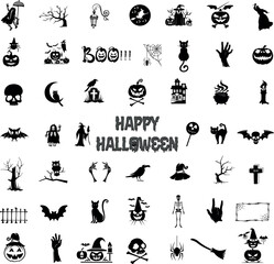 A set of halloween silhouette vector illustration