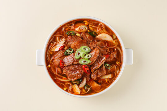 Spicy Short Rib Soup, Galbitang. Korean Healthy Food. Korea Cuisine. Fresh Ingredients.