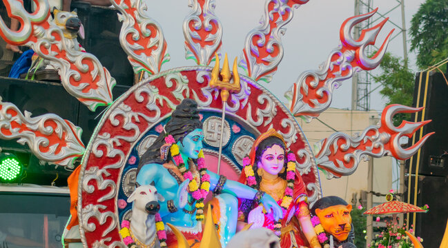 Haridwar, Uttrakhand India July 22 2024: Kanwar Yatra the devotees of Shiva and Parvati.
